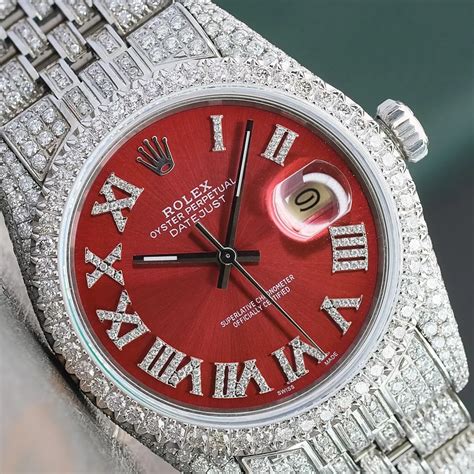 iced bezel red face rolex day date 2 replica|iced out rolex diamond.